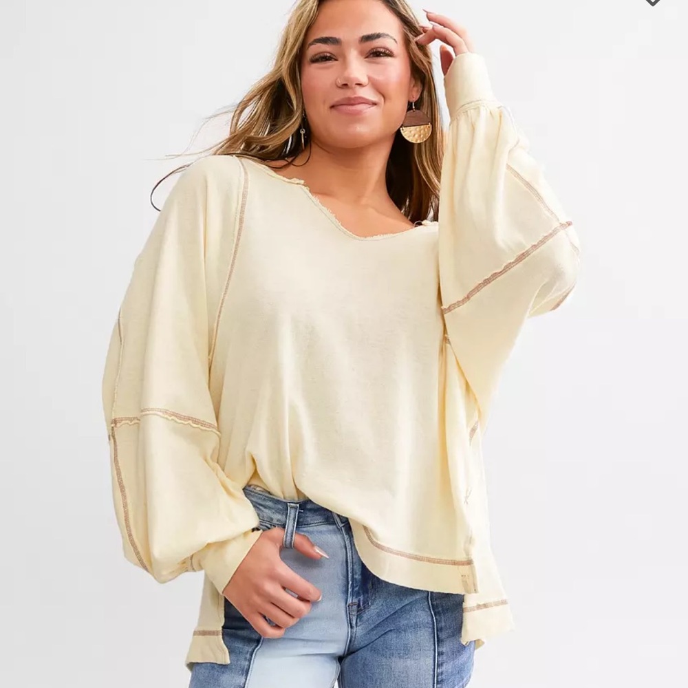Free People Pale Yellow Oversized Long Sleeve Top